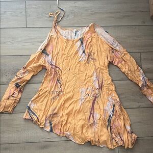 Orange Yellow Floral Cold-Shoulder Tunic Top, Free People XS